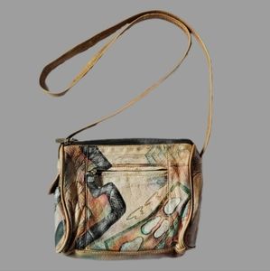 Vintage 80's 90's BOTARY Hand Painted Genuine Leather Shoulder Bag Crossbody